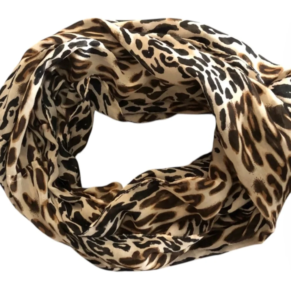 Leopard Print Infinity Scarf - Soft Lightweight Neutral Animal Print Loop Scarf